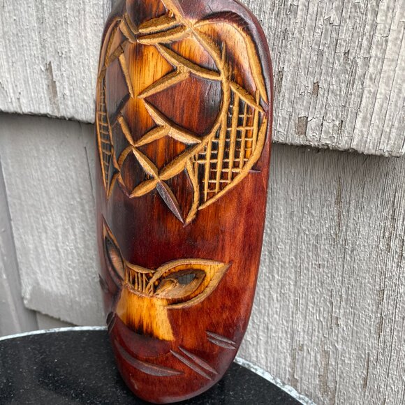 Fijian Tiki Vtg Wooden Tribal Mask Lot of 2 Hand Carved Wall Art - Picture 9 of 12